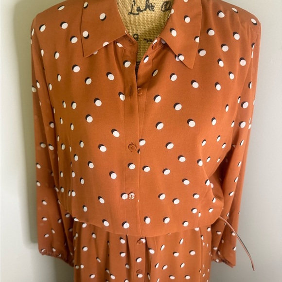 Alfani Rust Polka Dot Long Sleeve Dress - Picture 10 of 12